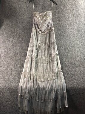 Anna Elyse gorgeous Strapless Silver Flapper style Evening gown